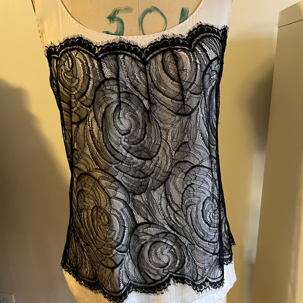 Elie Tahari Black and Cream Lace Camisole